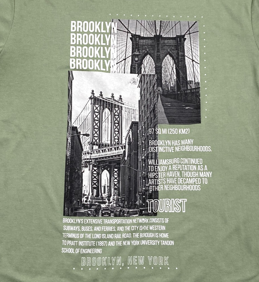 Brooklyn New York Graphic T Shirt Sage Green Tourist NYC Good Karma Tee Preowned